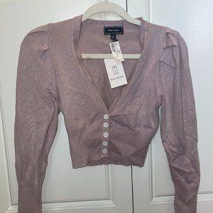 Kayla's Armoire Lavender Cropped V-Neck Cardigan w/ White Buttons NWT Size S